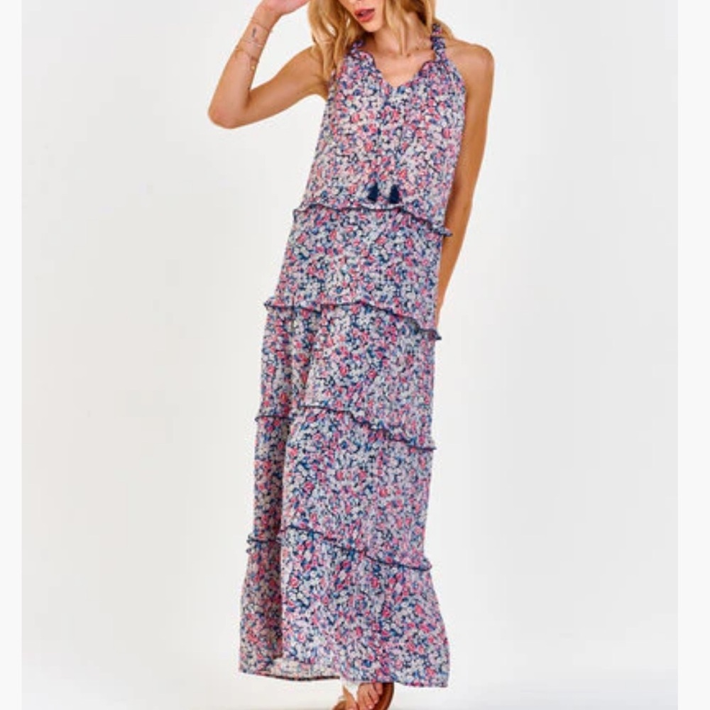 Dear‎ John Whitley Sleeveless Dress Cherry Blossom Tiered Boho floral S Maxi